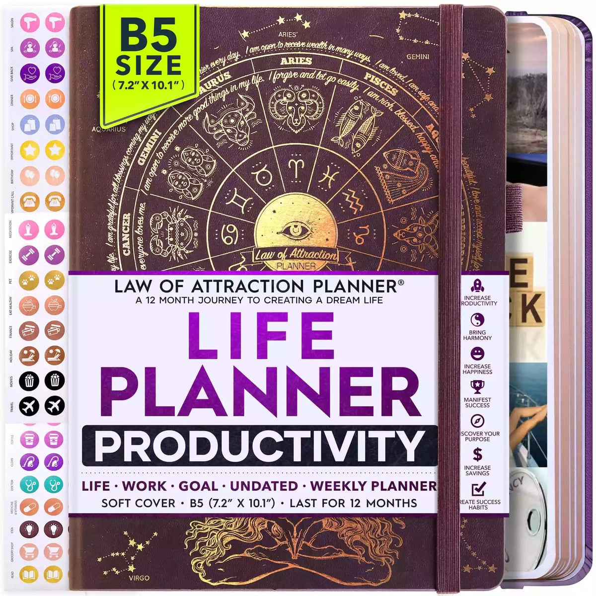 Undated Sunday Start Deluxe LOA 12 Month Planner (B5 Size: 7.5 x