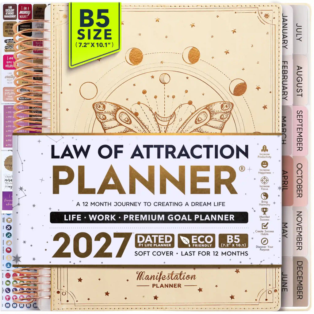 Pre-Order: Jan-Dec 2027 Dated Deluxe Manifestation Planner with Replaceable Covers (7 × 9 inches) *USA Only*