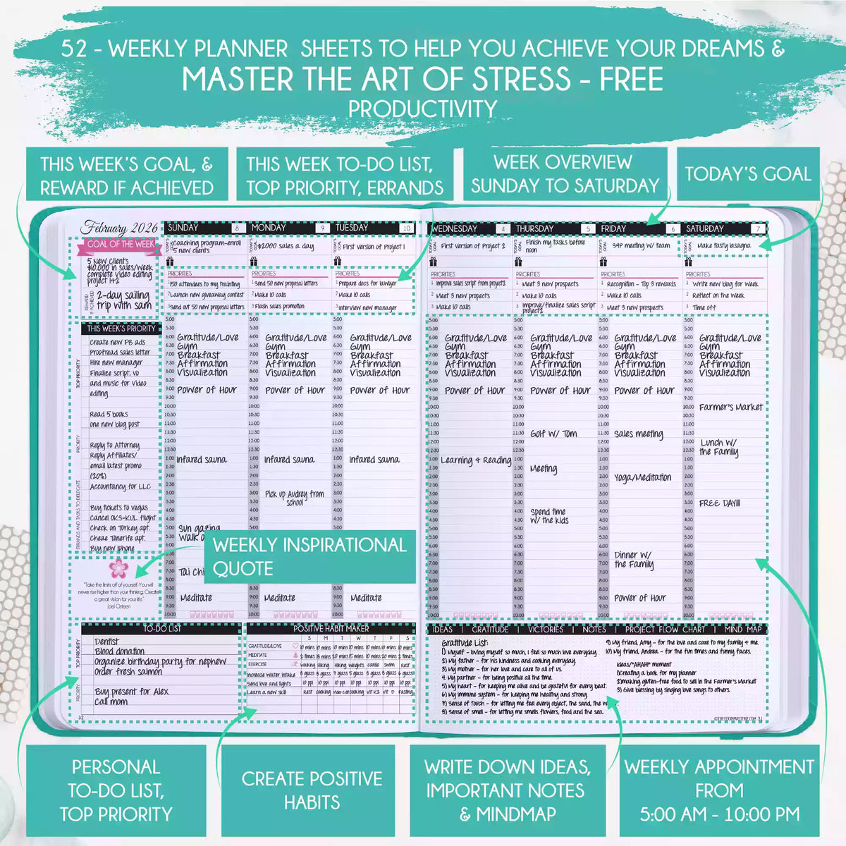 BOGO ( US Only ): Jan - Dec 2026 Dated Deluxe LOA 12 Month Planner (B5 ...