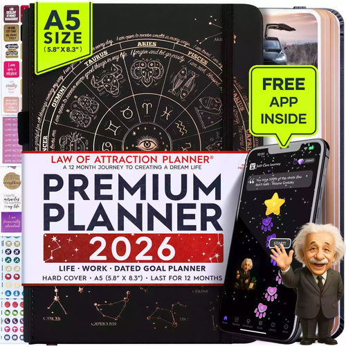Jan - Dec 2026 Dated Monday Start Deluxe LOA 12 Month Planner (A5 Size: 6 x 8.5 inches) Black Astro