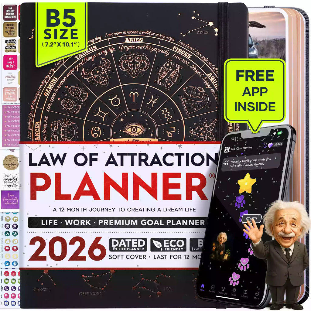 BOGO ( US Only ): Jan - Dec 2026 Dated Deluxe LOA 12 Month Planner (B5 size: 7.5 x 10 inches) Black Astro