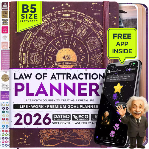 Jan - Dec 2026 Dated Deluxe LOA 12 Month Planner (B5 size: 7.5 x 10 inches) Purple Astro RG Woman