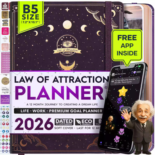 BOGO: Jan - Dec 2026 Dated Sunday Start Deluxe LOA 12 Month Planner (B5 size: 7.5 x 10 inches) Purple Moon Woman