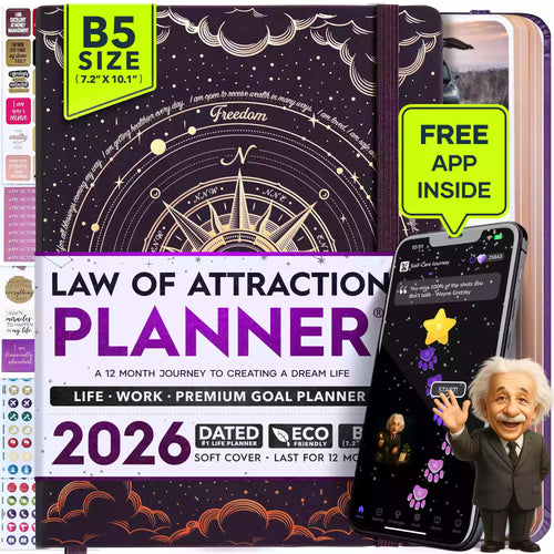 BOGO: Jan - Dec 2026 Dated Sunday Start Deluxe LOA 12 Month Planner (B5 size: 7.5 x 10 inches) Purple Sun Compass