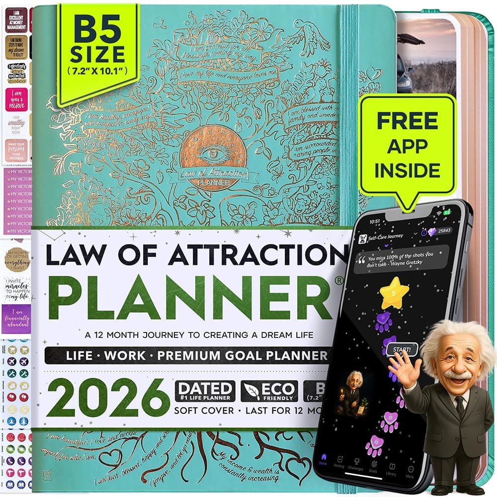 Jan - Dec 2026 Dated Deluxe LOA 12 Month Planner (B5 size: 7.5 x 10 inches) Soft Turquois Tree RG