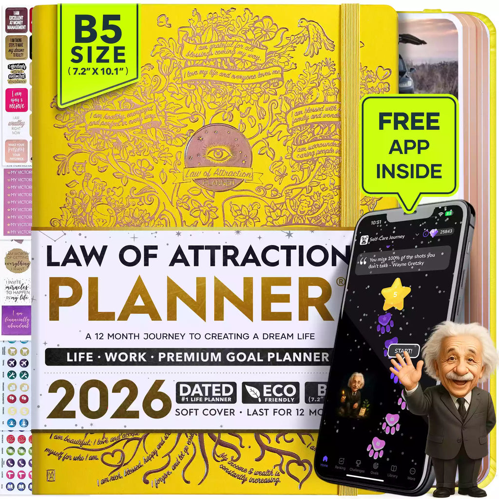 Jan - Dec 2026 Dated Deluxe LOA 12 Month Planner (B5 size: 7.5 x 10 inches) Yellow Tree