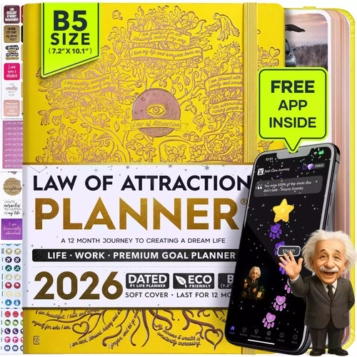Jan - Dec 2026 Dated Deluxe LOA 12 Month Planner (B5 size: 7.5 x 10 inches) Yellow Tree