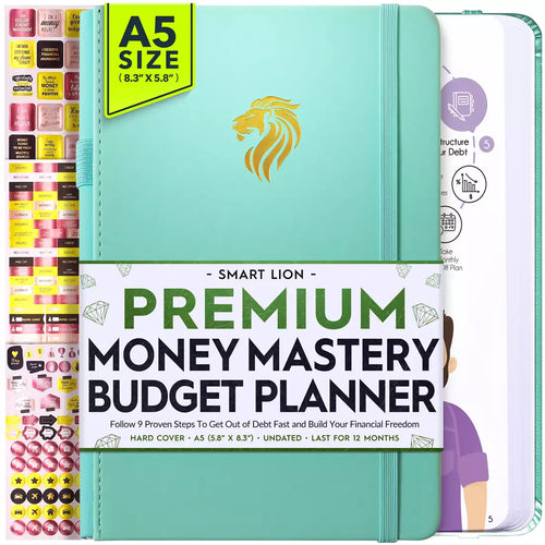 BOGO Undated Budget Planner and Monthly Bill Organizer Soft Turquoise Lion
