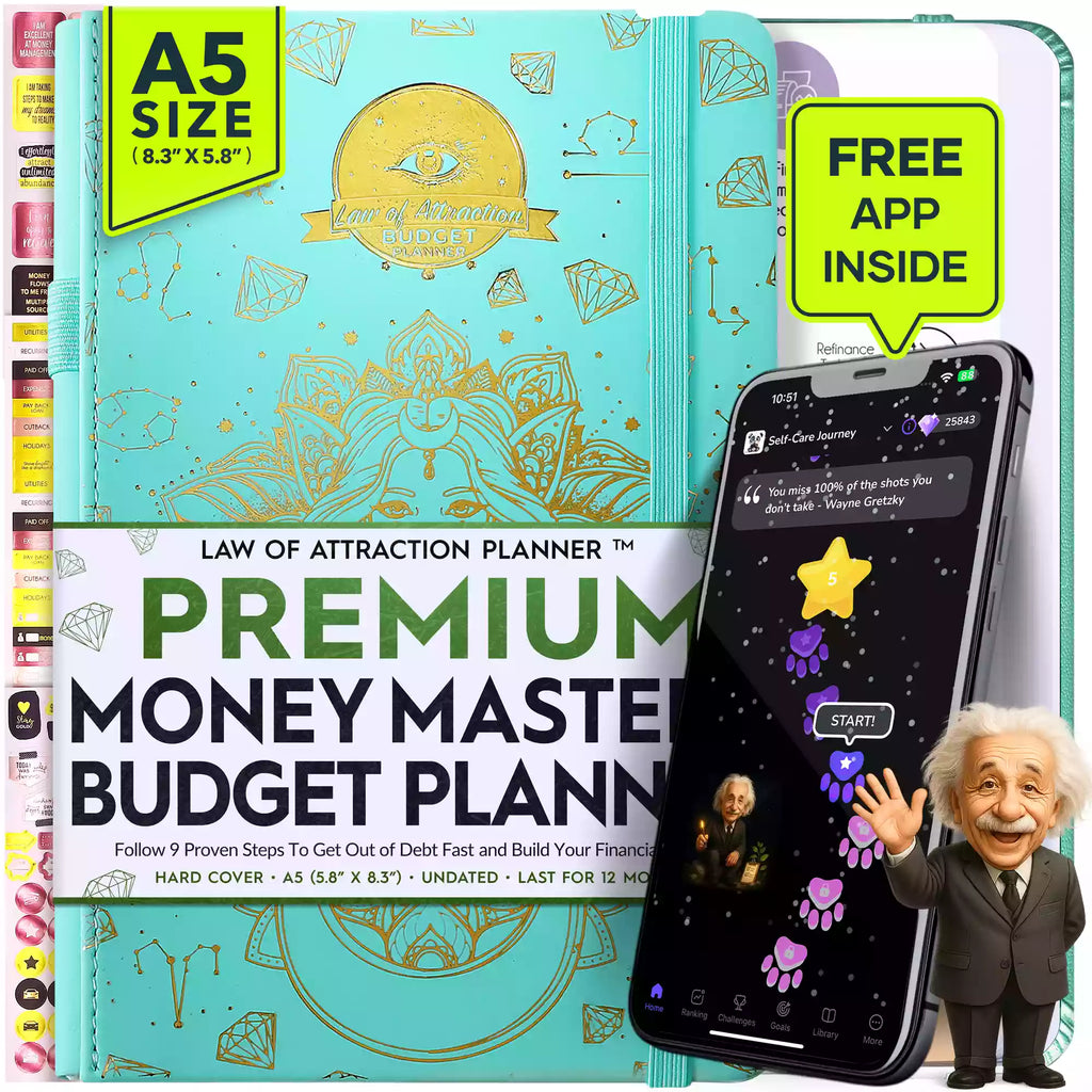 BOGO Undated Budget Planner and Monthly Bill Organizer Soft Turquoise Moon Flower