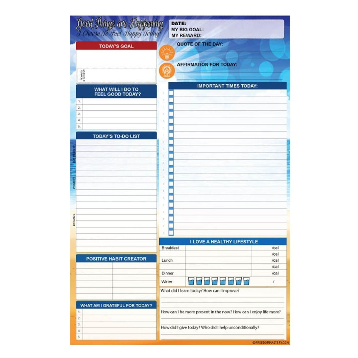 90 Day Daily Happy Notepad (Blue Sea) *USA Only* – Freedom Mastery